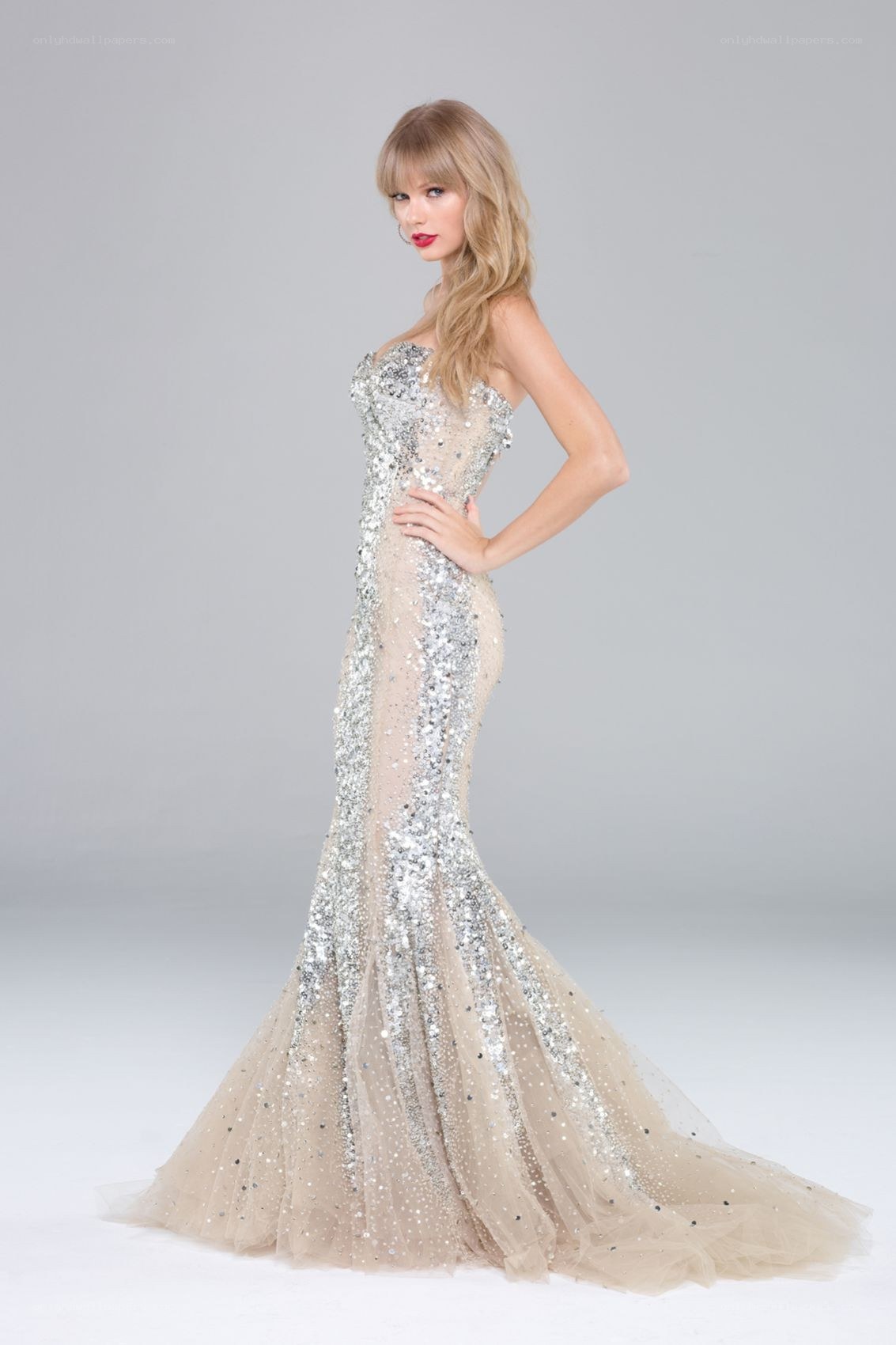 woman in sequined gown