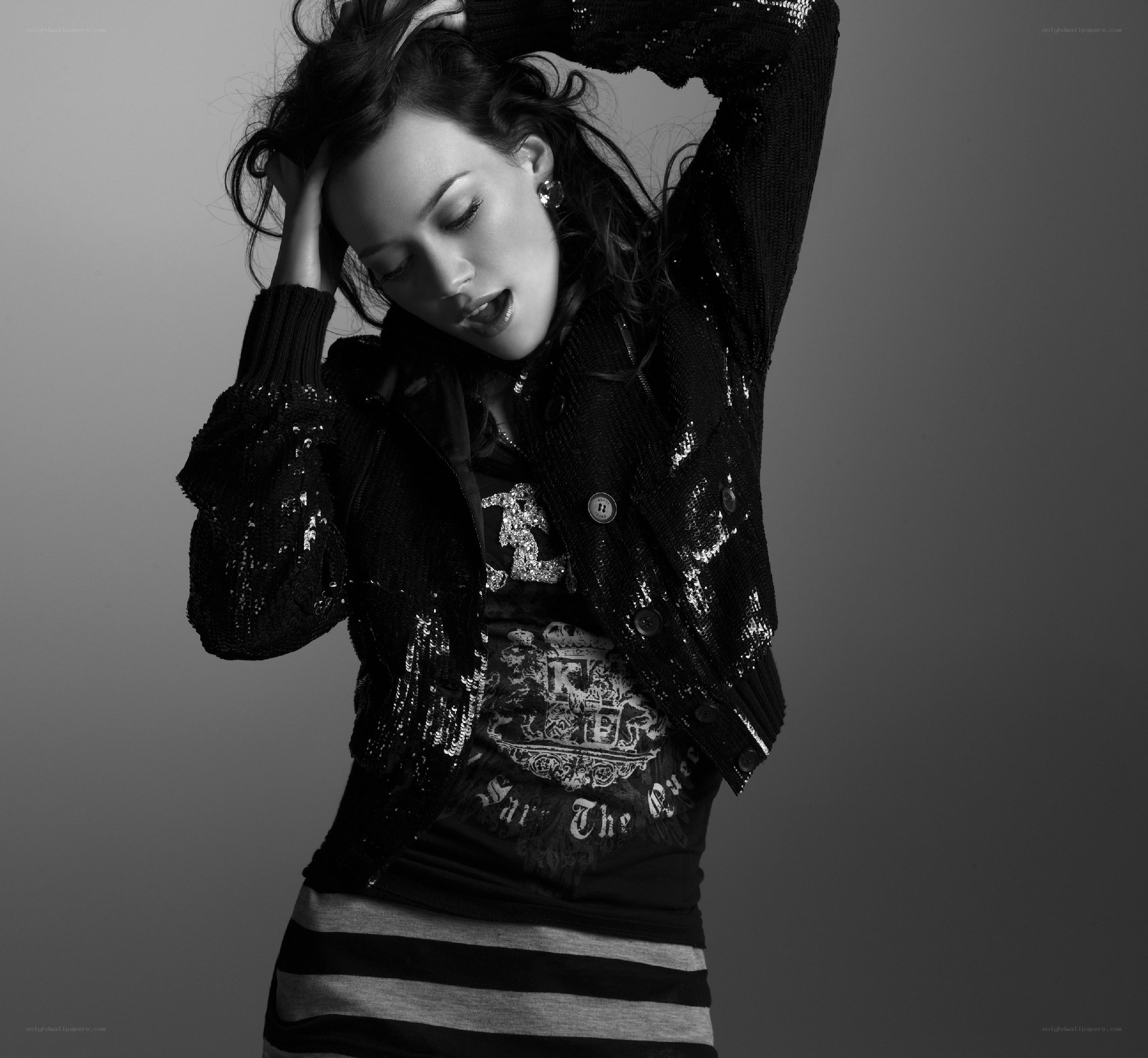 woman in sequined jacket