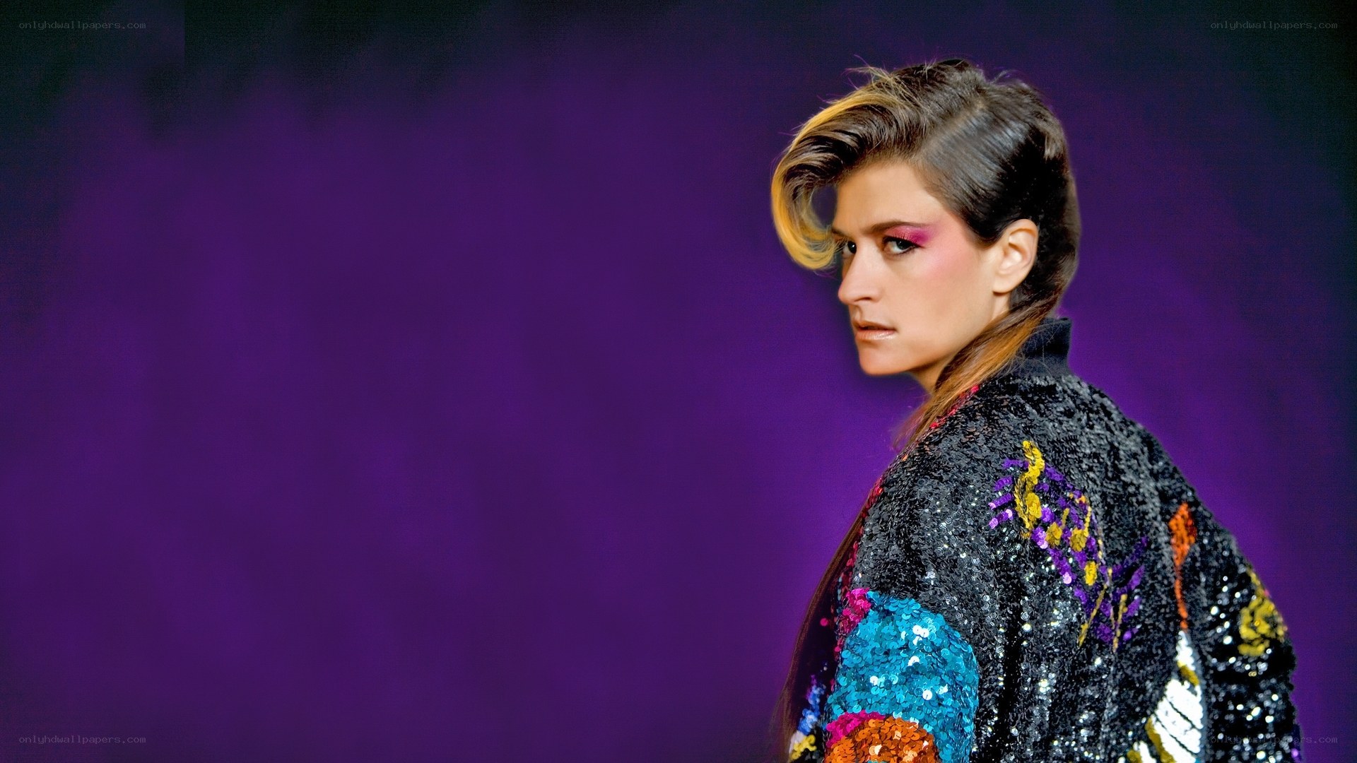 woman in sequined jacket