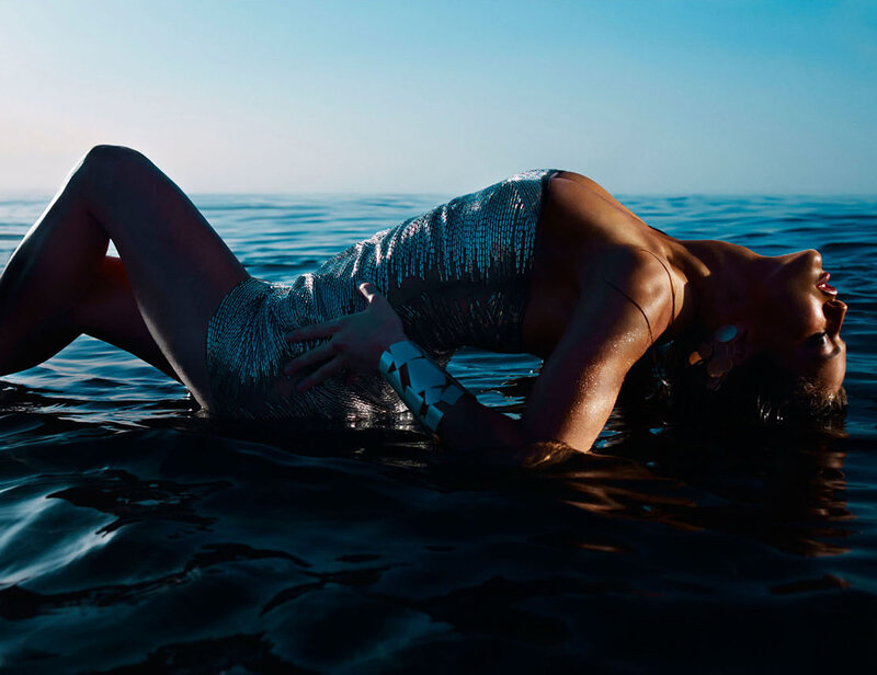 Woman in Sequined Swimsuit — Blue