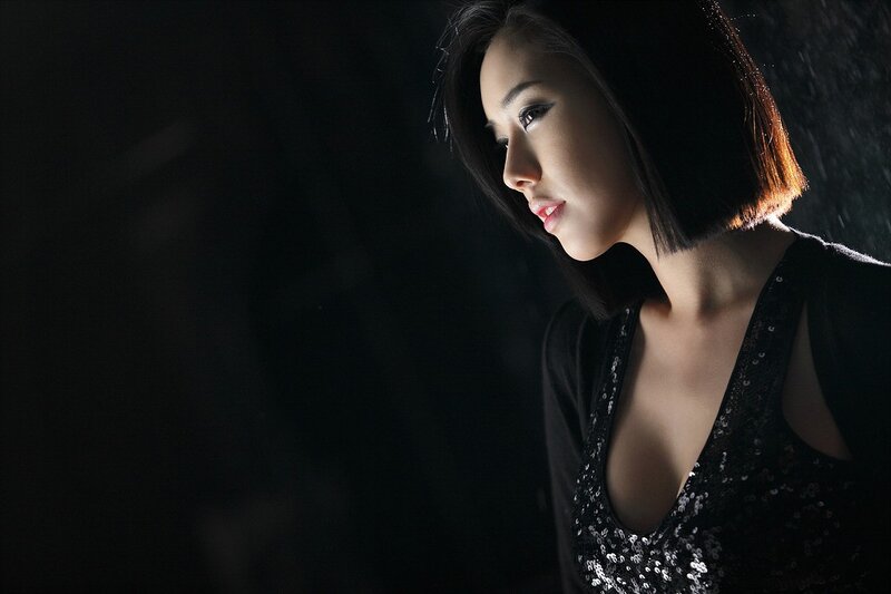 woman in sequined top
