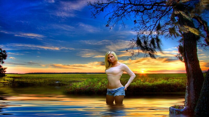 Woman in Shallow Water — Blue, Dramatic