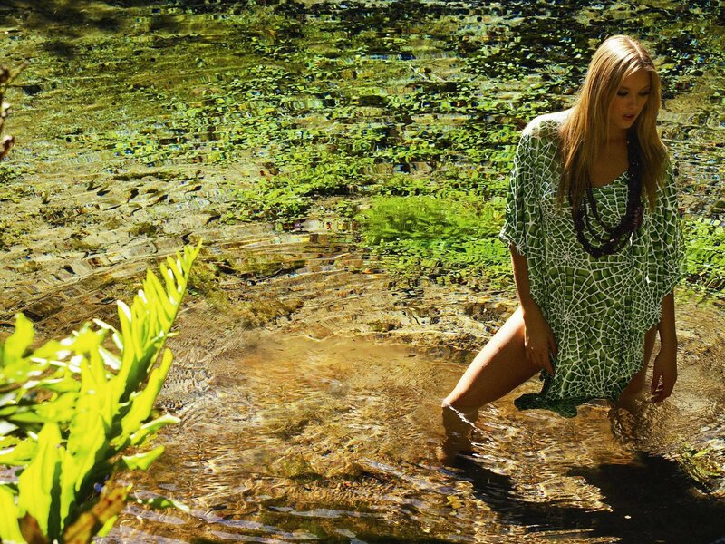 Woman in Shallow Water — Green, Serene, Afternoon