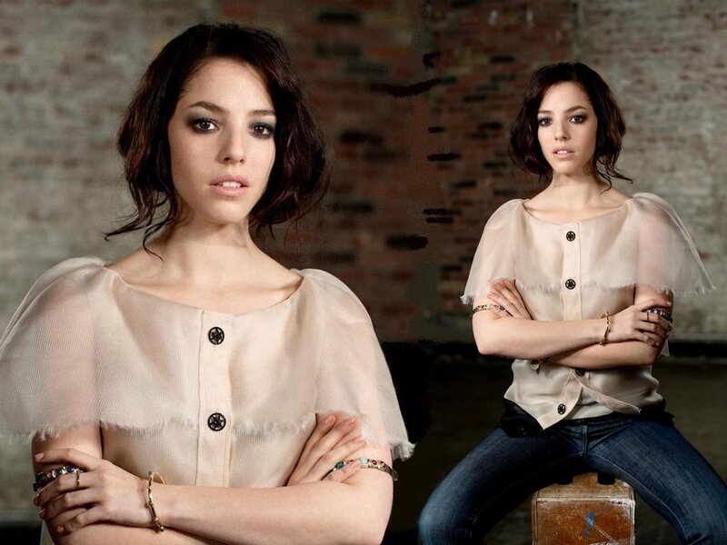 Woman in Sheer Blouse — Beige, Serious