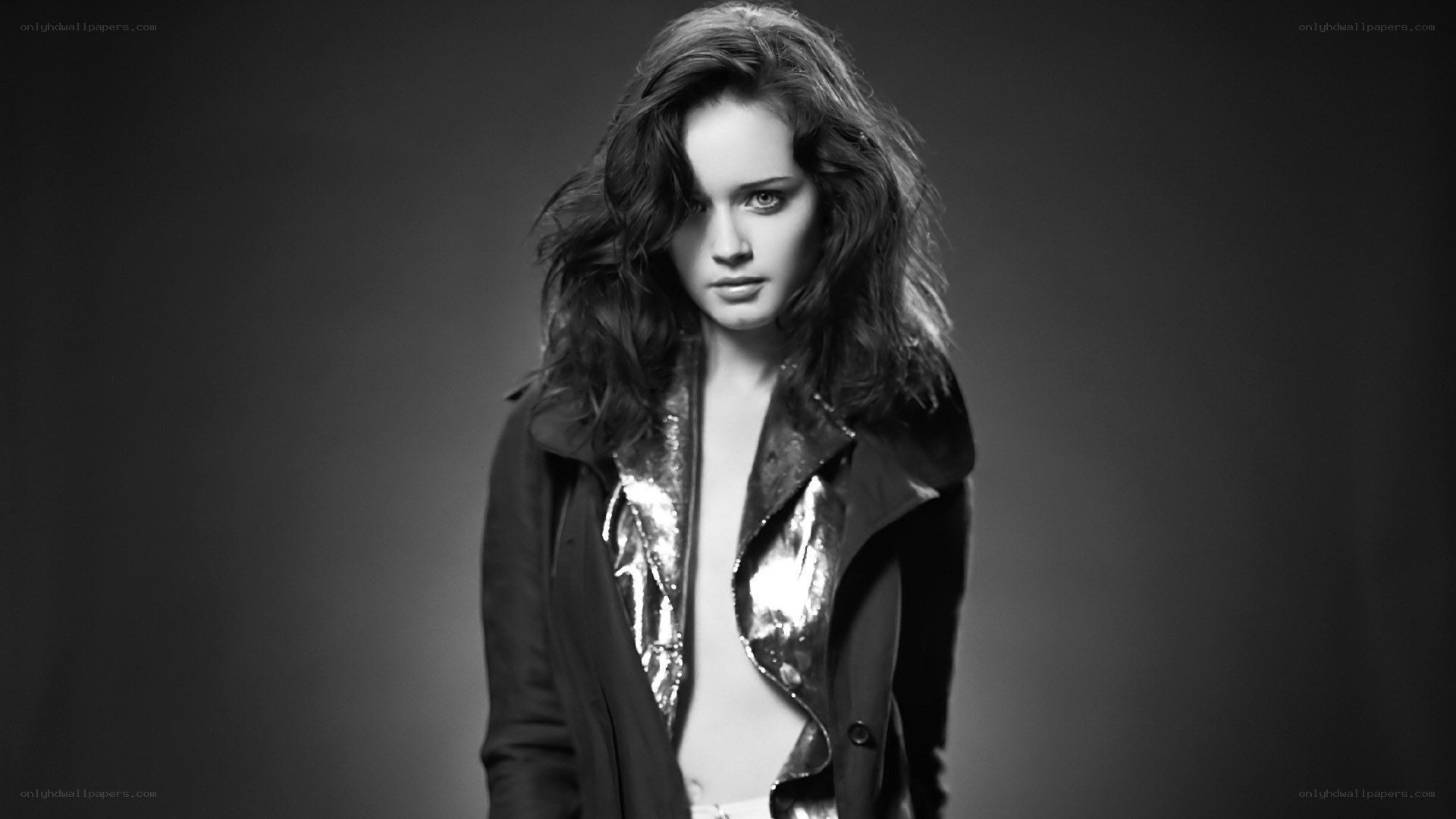 woman in shiny jacket
