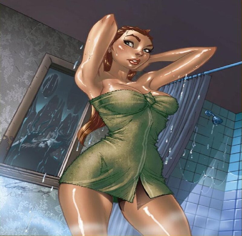 Woman in Shower — Green, Dramatic