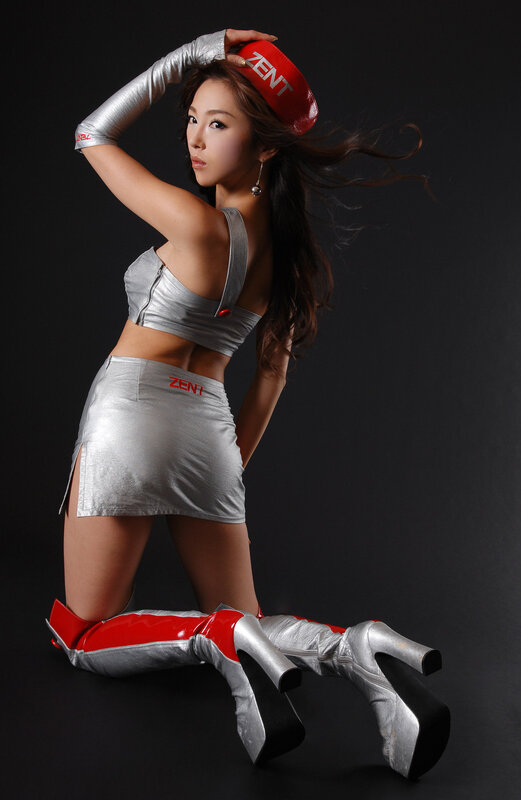 woman in silver and red outfit