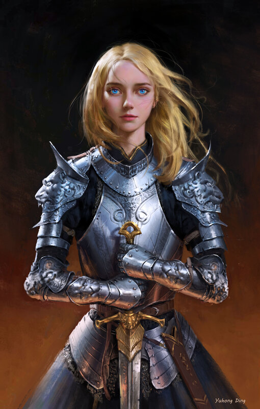 Woman in Silver Armor — Dramatic, Digital Art, Sword