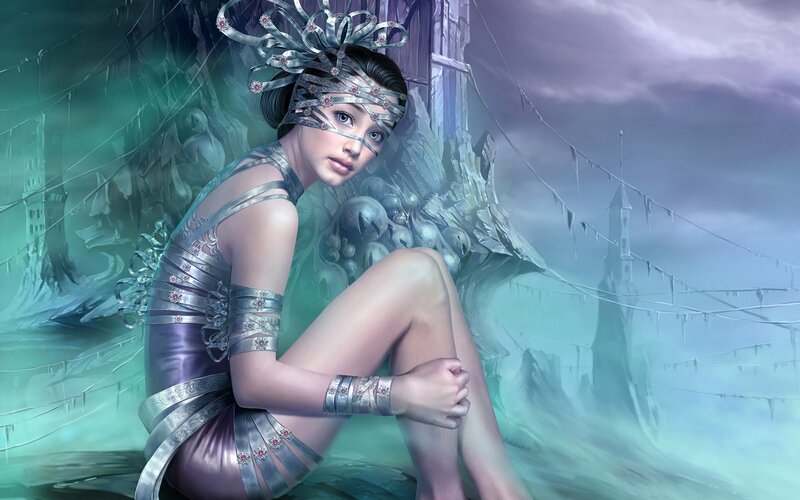 Woman in Silver Armor — Green, Dramatic, Digital Art