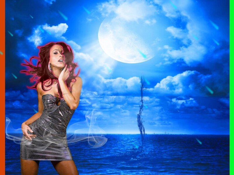 Woman in Silver Dress — Blue, Dramatic, Night