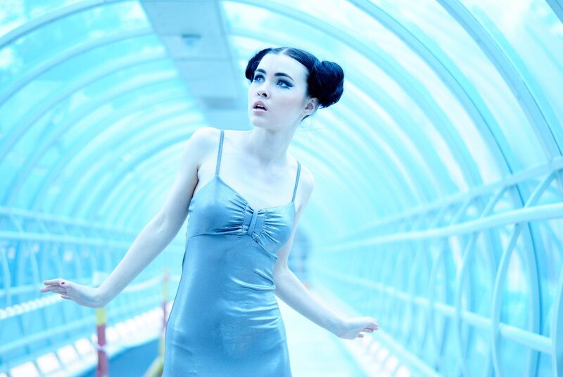 Woman in Silver Dress — Blue, Dramatic, Photograph, Tunnel