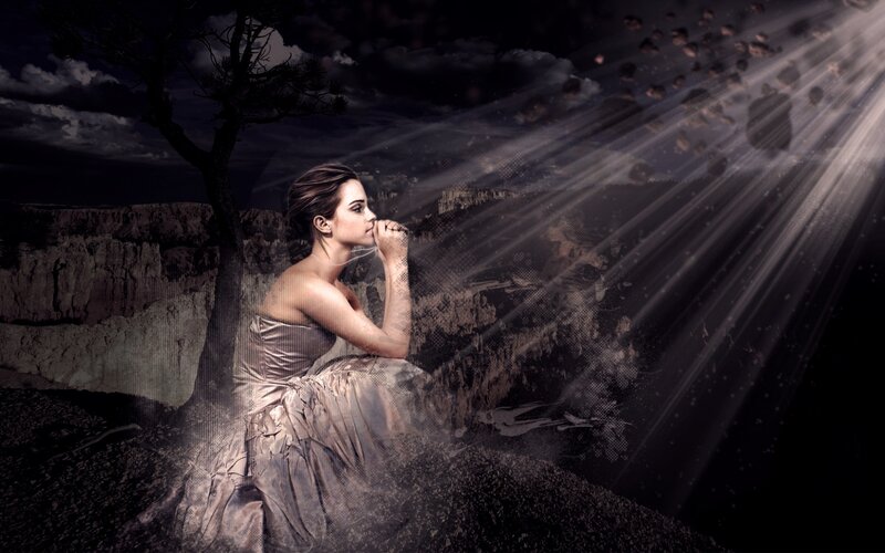 Woman in Silver Dress — Gray, Dramatic