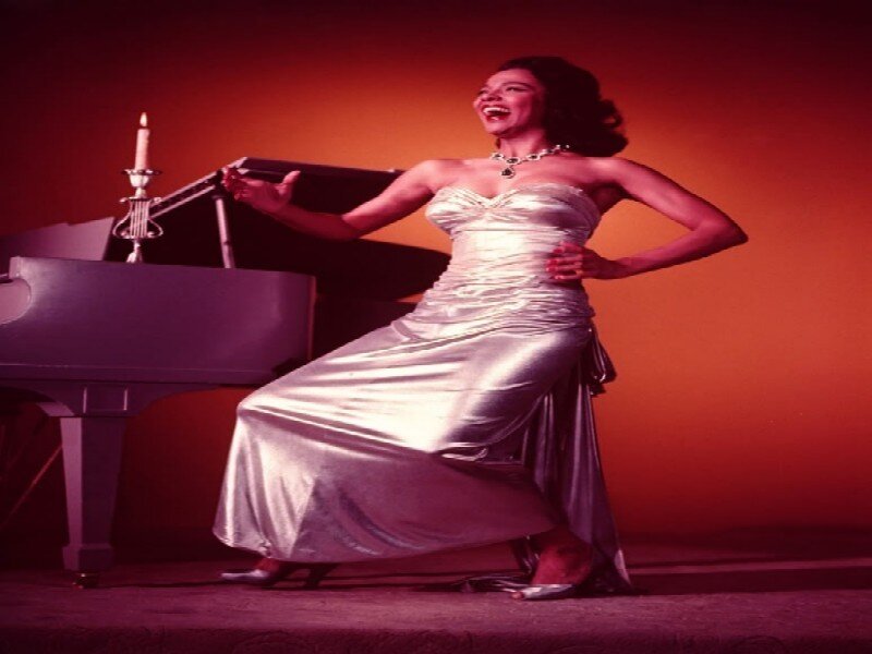 Woman in Silver Dress — Red