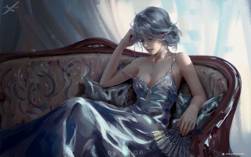 Woman in Silver Dress — Serene, Afternoon, Digital Art