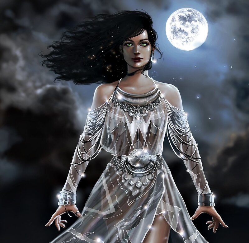 Woman in Silver Dress — White, Dramatic, Night