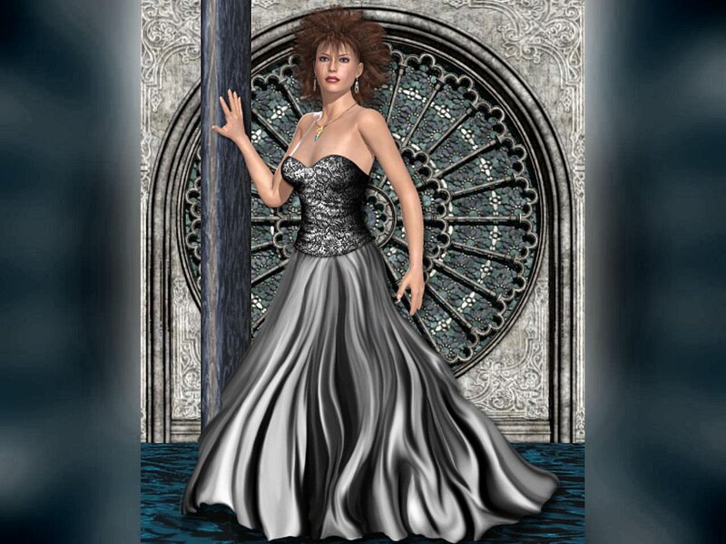 Woman in Silver Gown — Dramatic, 3d Render
