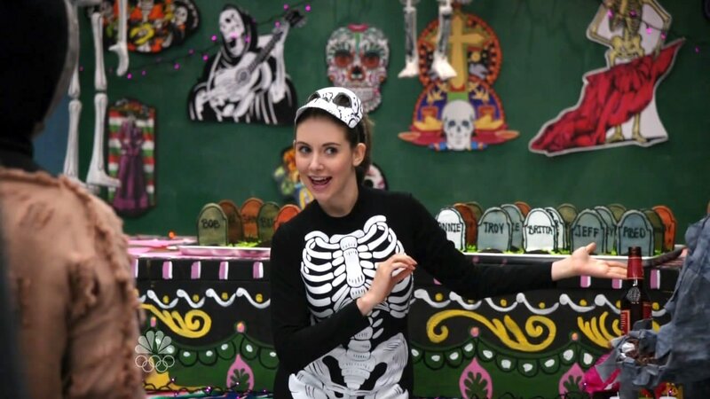 Woman in skeleton costume at party