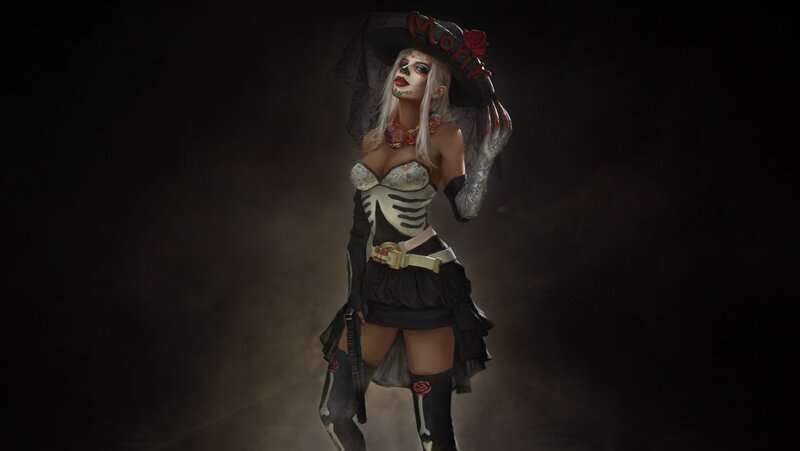 Woman in Skeleton Costume — Black, Dramatic