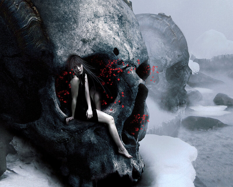 woman in skull cave