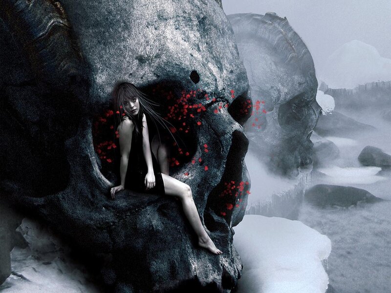 Woman in Skull Cave — Gray, Dramatic, Winter, Digital Art