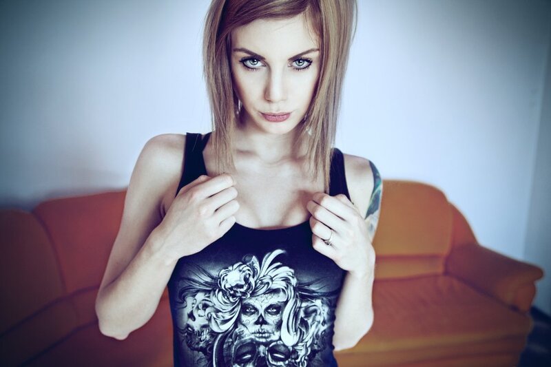 woman in skull tank top
