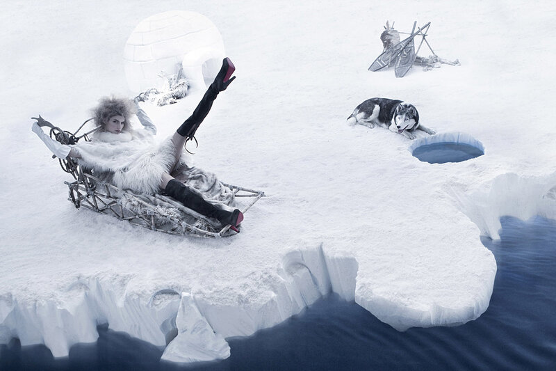 Woman in Sled on Ice