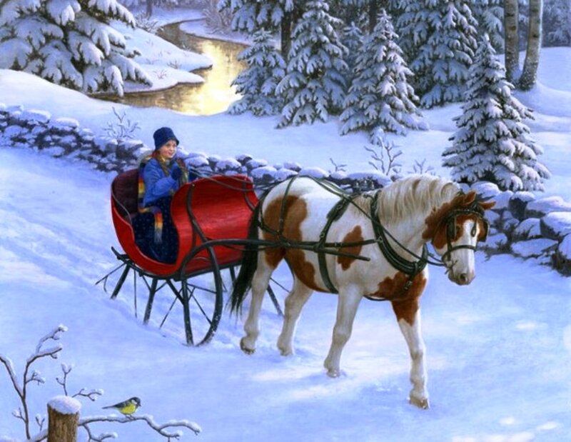 Woman in Sleigh with Horse