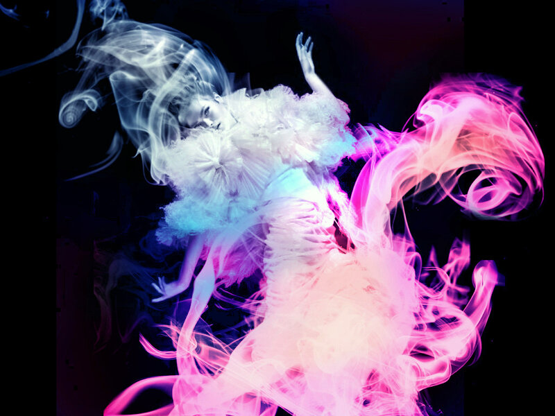 woman in smoke and light