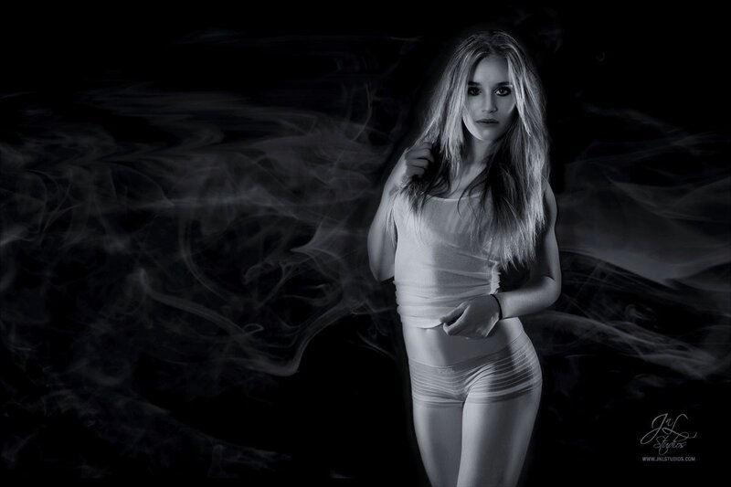 Woman in Smoke — Black, Dramatic, Night