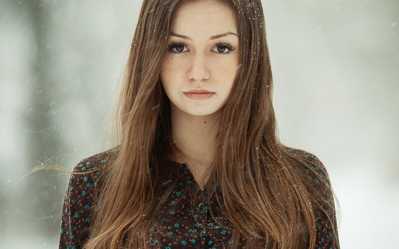 Woman in Snow — Brown, Calm, Winter
