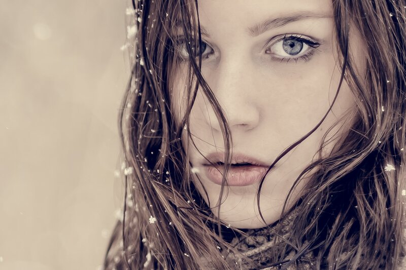 Woman in Snow — Brown, Cold, Winter, Photograph, Hair