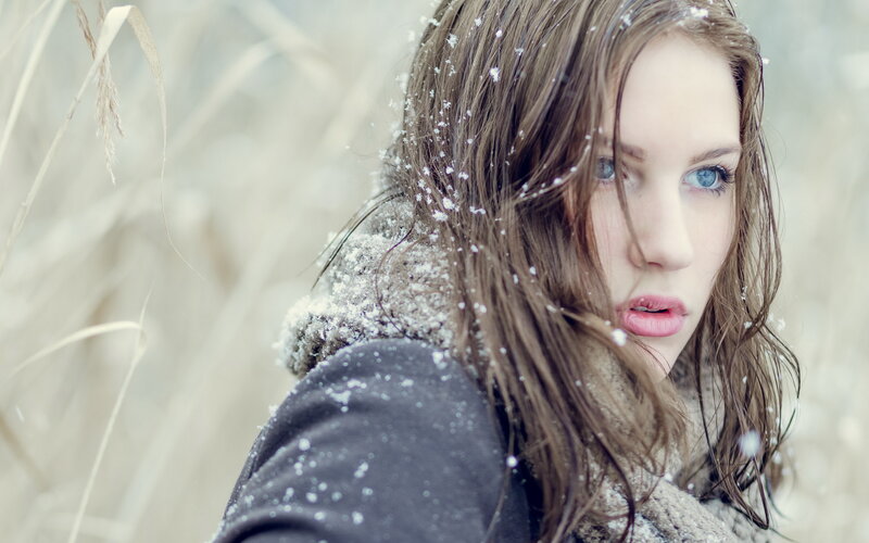 Woman in Snow — White, Cold, Winter, Photograph, Coat