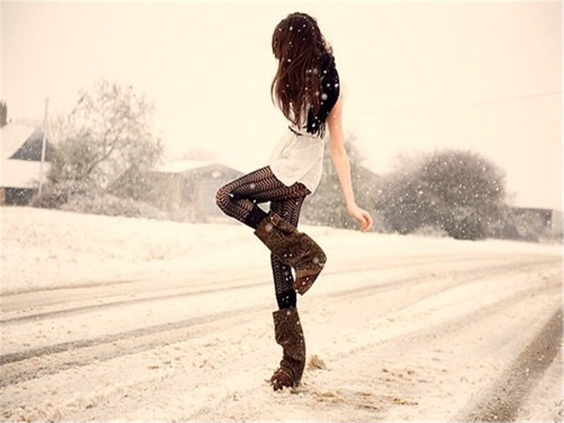 Woman in Snow — White, Cold, Winter, Photograph, Road