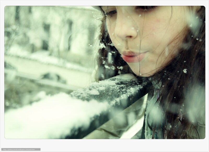 Woman in Snow — White, Cold, Winter, Photograph, Window, Hair