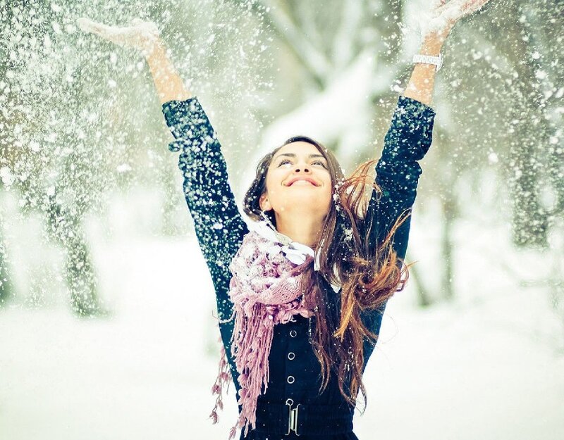 Woman in Snow — White, Joyful, Winter, Photograph