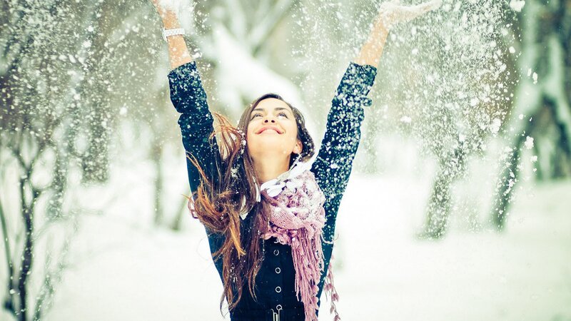 Woman in Snow — White, Joyful, Winter