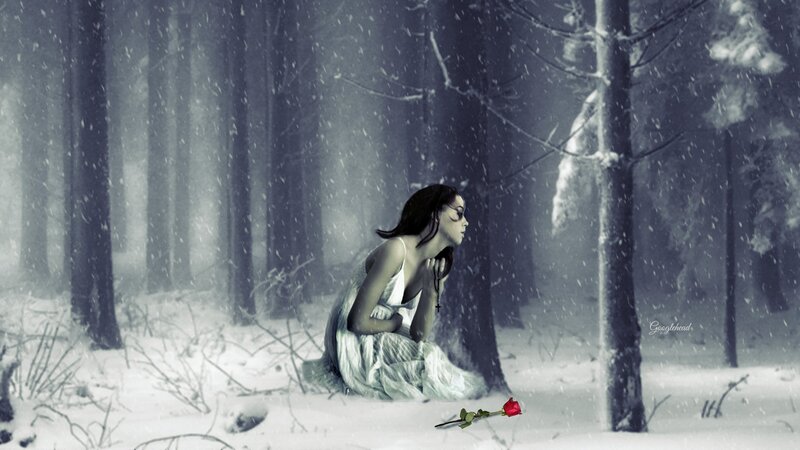 Woman in Snow — White, Melancholic