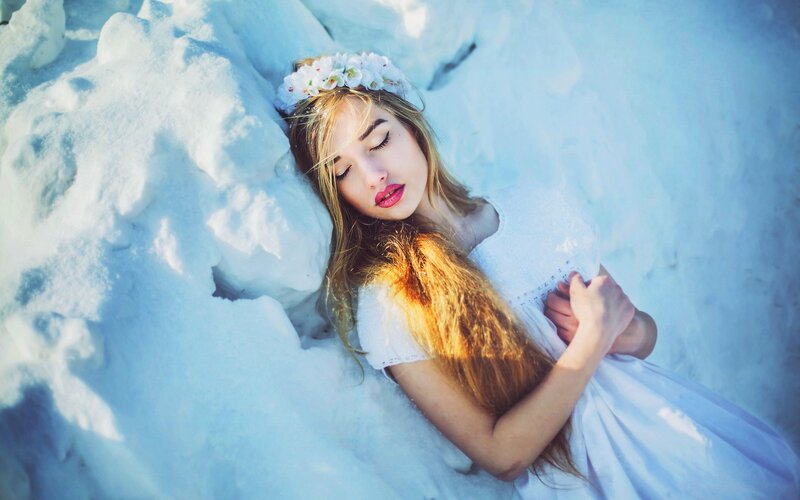 Woman in Snow — White, Serene, Winter