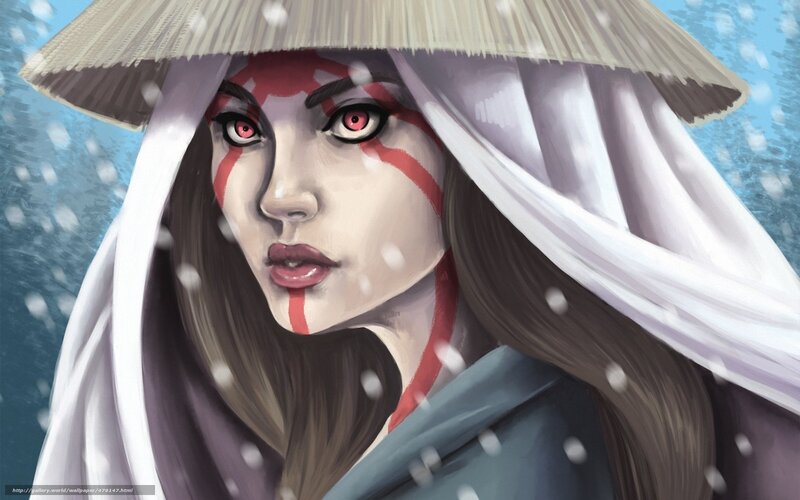 woman in snow with red face paint