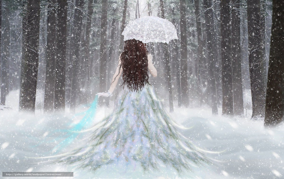Woman in snow with umbrella