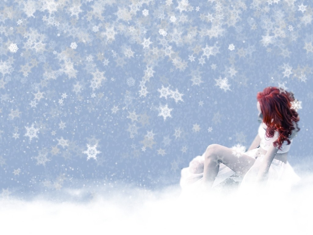 Woman in snowfall scene