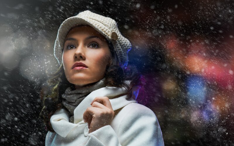 woman in snowstorm