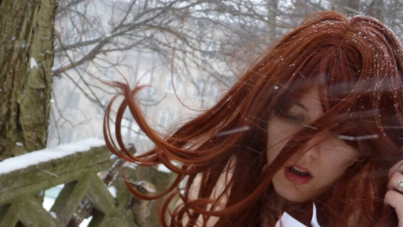 woman in snowstorm
