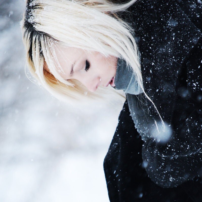 woman in snowstorm