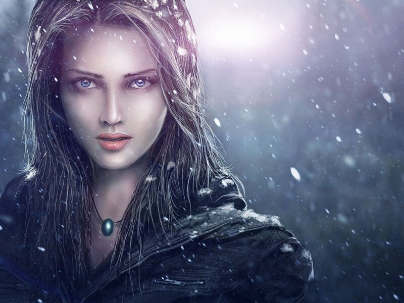Woman in Snowstorm — Black, Dramatic