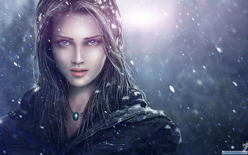 Woman in Snowstorm — Black, Dramatic, Winter, Digital Art