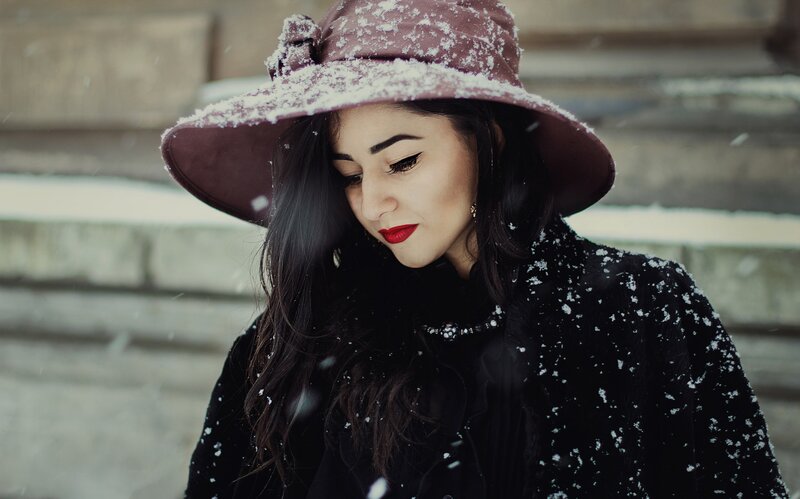 Woman in Snowstorm — Black, Dramatic, Winter, Photograph, Snow
