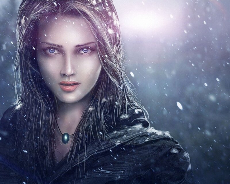 Woman in Snowstorm — Black, Dramatic, Winter