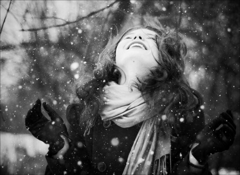 Woman in Snowstorm — Black, Joyful