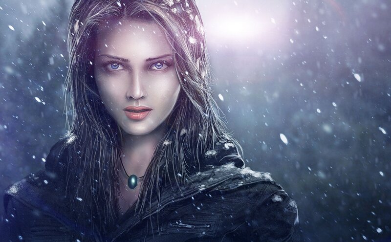 Woman in Snowstorm — Blue, Dramatic